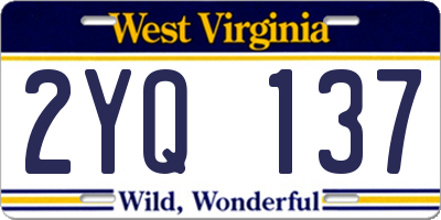 WV license plate 2YQ137