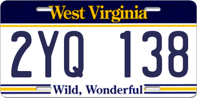 WV license plate 2YQ138