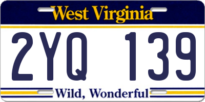 WV license plate 2YQ139
