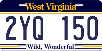 WV license plate 2YQ150