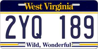 WV license plate 2YQ189