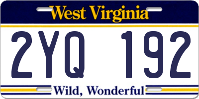 WV license plate 2YQ192