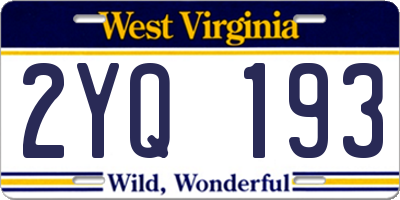 WV license plate 2YQ193