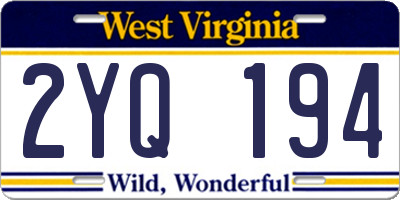 WV license plate 2YQ194