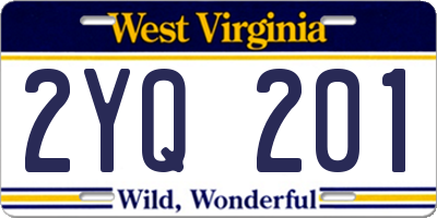 WV license plate 2YQ201