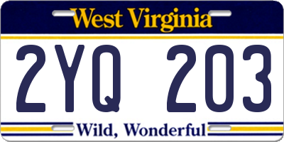 WV license plate 2YQ203