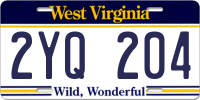 WV license plate 2YQ204