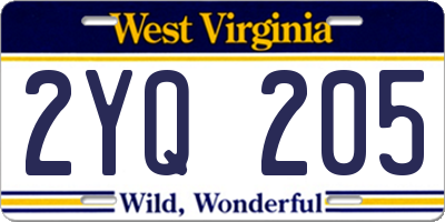 WV license plate 2YQ205