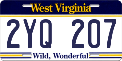 WV license plate 2YQ207
