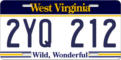 WV license plate 2YQ212
