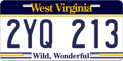 WV license plate 2YQ213