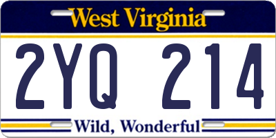 WV license plate 2YQ214