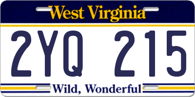 WV license plate 2YQ215