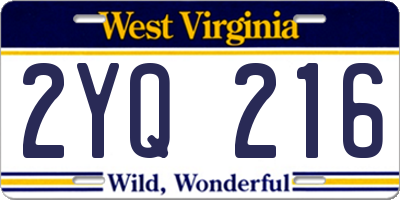 WV license plate 2YQ216