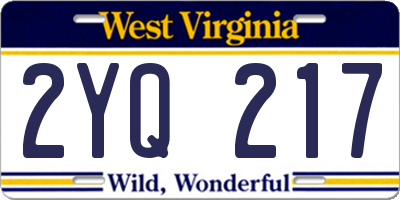 WV license plate 2YQ217