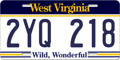 WV license plate 2YQ218