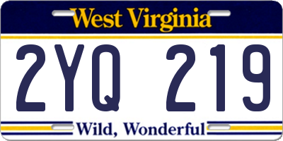 WV license plate 2YQ219