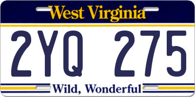WV license plate 2YQ275