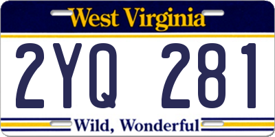 WV license plate 2YQ281
