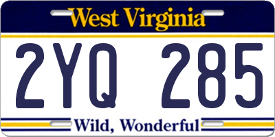 WV license plate 2YQ285