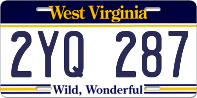 WV license plate 2YQ287