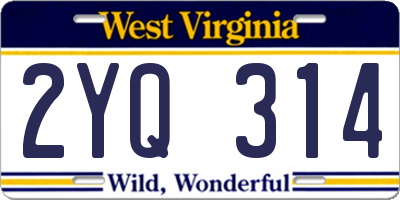 WV license plate 2YQ314