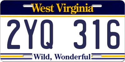 WV license plate 2YQ316