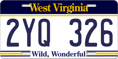 WV license plate 2YQ326