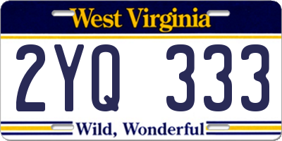 WV license plate 2YQ333
