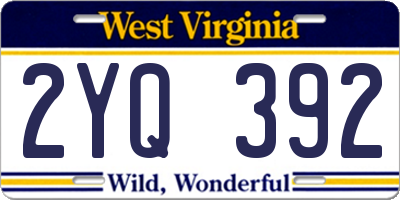 WV license plate 2YQ392
