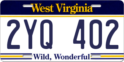 WV license plate 2YQ402