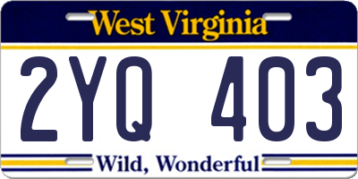 WV license plate 2YQ403