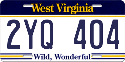 WV license plate 2YQ404