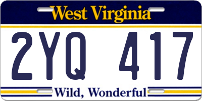 WV license plate 2YQ417