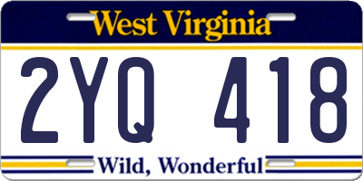 WV license plate 2YQ418