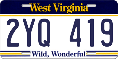 WV license plate 2YQ419