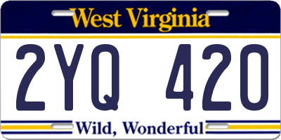 WV license plate 2YQ420