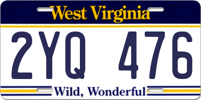 WV license plate 2YQ476