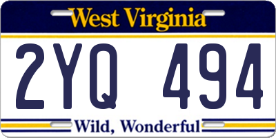 WV license plate 2YQ494