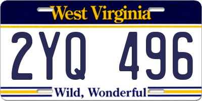 WV license plate 2YQ496