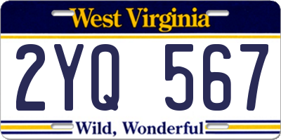 WV license plate 2YQ567
