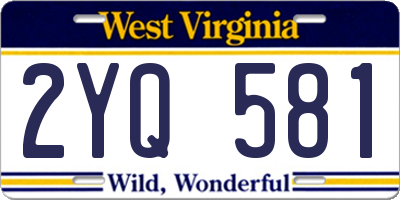 WV license plate 2YQ581