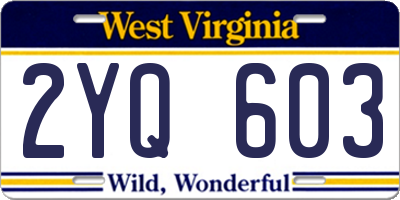 WV license plate 2YQ603