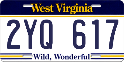 WV license plate 2YQ617