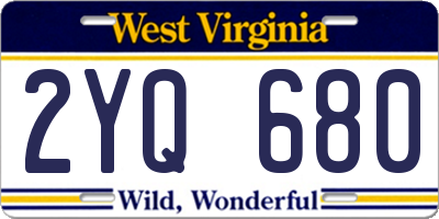 WV license plate 2YQ680