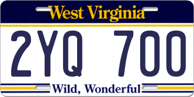 WV license plate 2YQ700