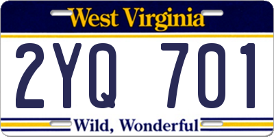WV license plate 2YQ701
