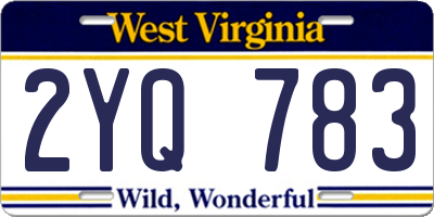 WV license plate 2YQ783