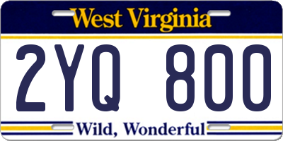 WV license plate 2YQ800