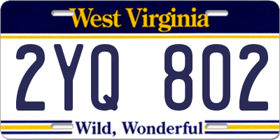 WV license plate 2YQ802